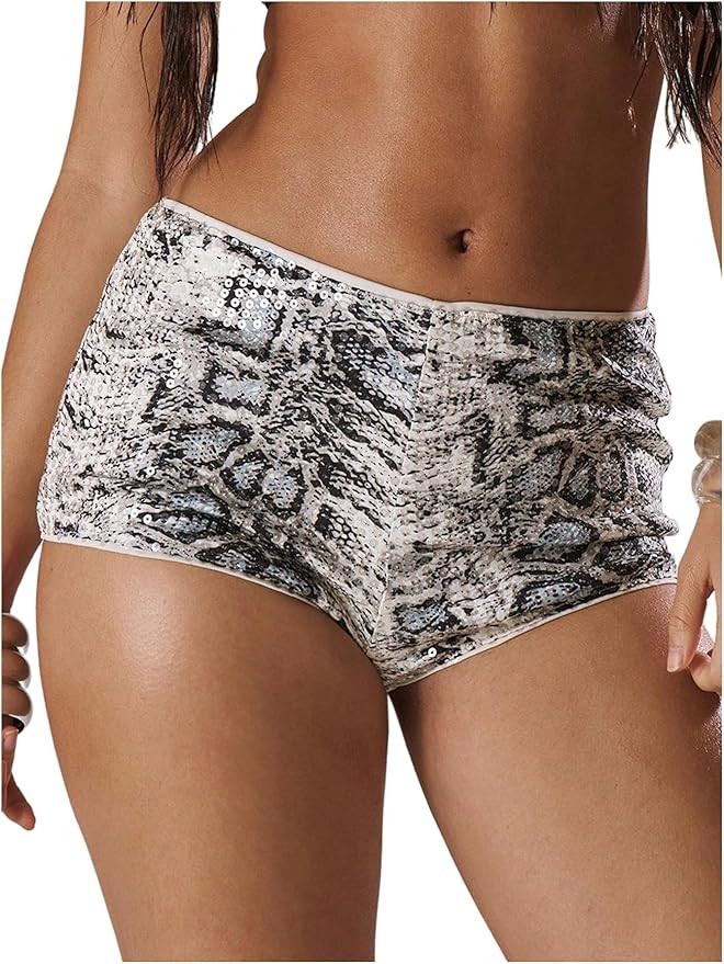 Women's Y2K Sequin Leopard Shorts Cheetah Sexy Mini Micro Shorts Glitter Sparkly Party Low Waist ... | Amazon (US)