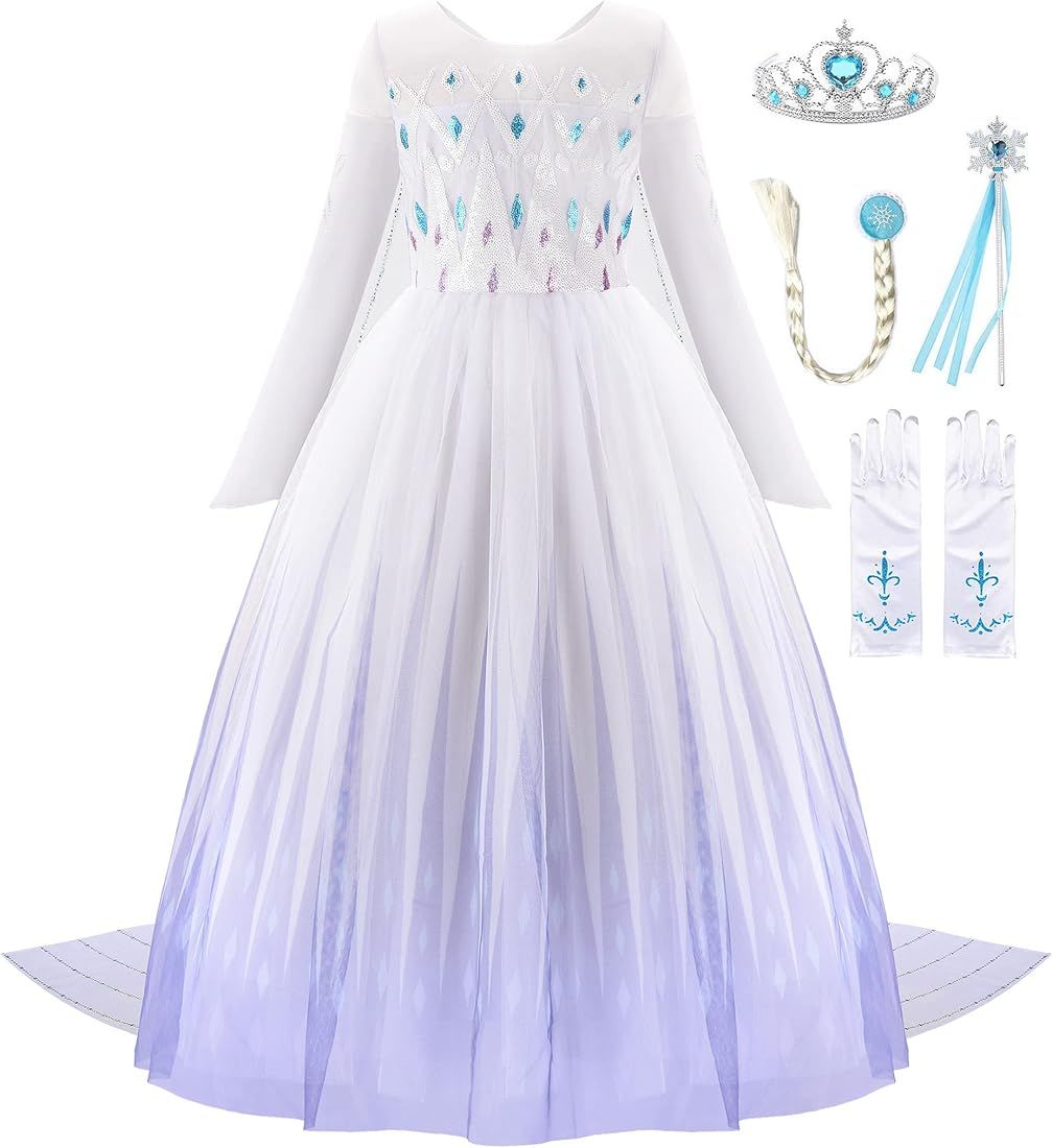 JerrisApparel Girl Princess Costume Snow Party Dress Halloween Cosplay Dress up | Amazon (US)