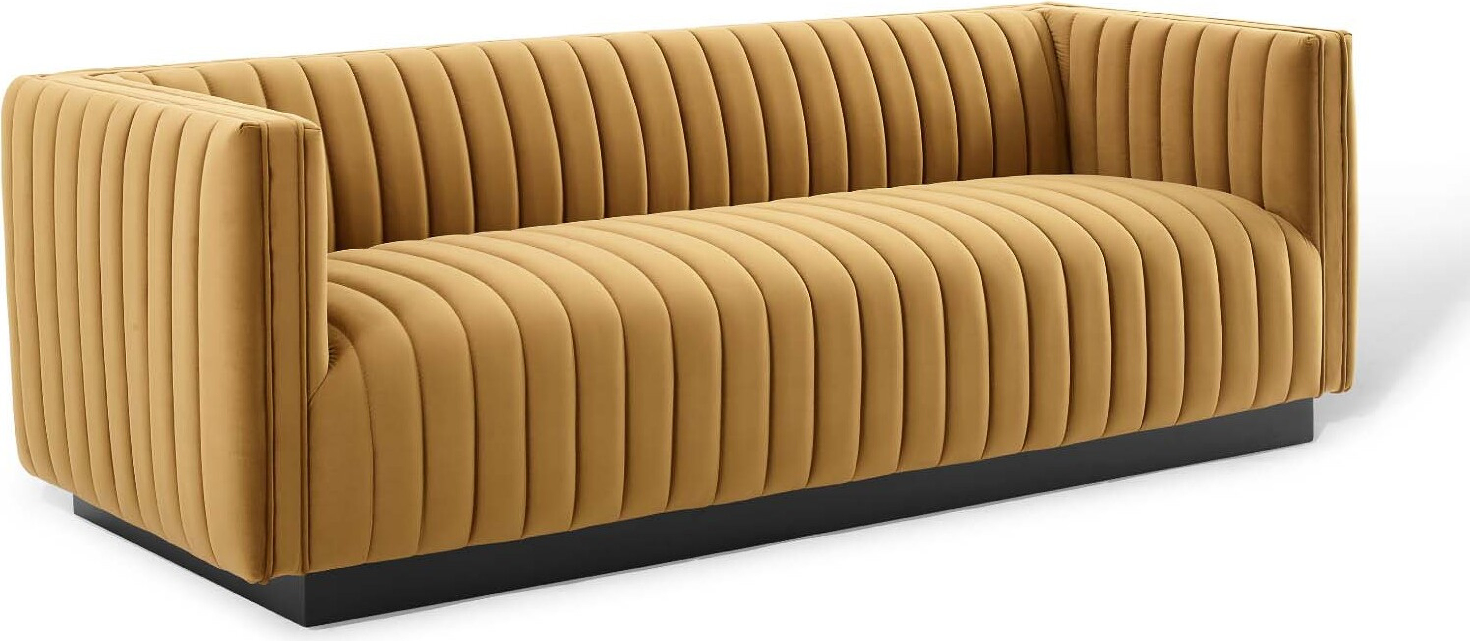 Conjure Channel Tufted Velvet Sofa In Cognac | 1stopbedrooms