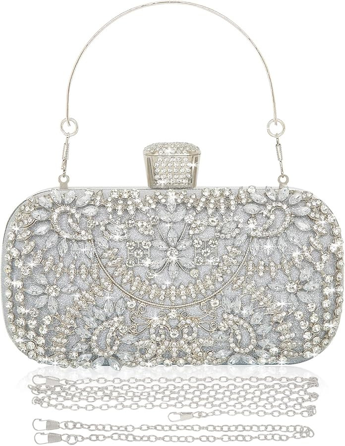 Covelin Women's Rhinestone Decorated Evening Bag, Tote Shoulder Crossbody Handbag with Chain | Amazon (US)