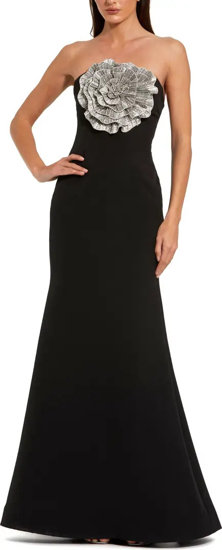Mac Duggal Strapless 3D Rhinestone Flower Detail Crepe Gown | Nordstrom | Nordstrom