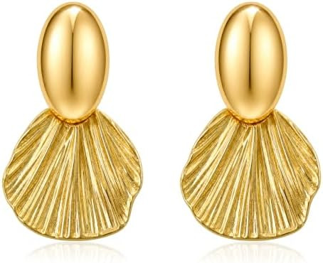 Chunky Gold Statement Earrings For Women Trendy Gold Plated Sectored Flower Leaf Angel Wing Earri... | Amazon (US)