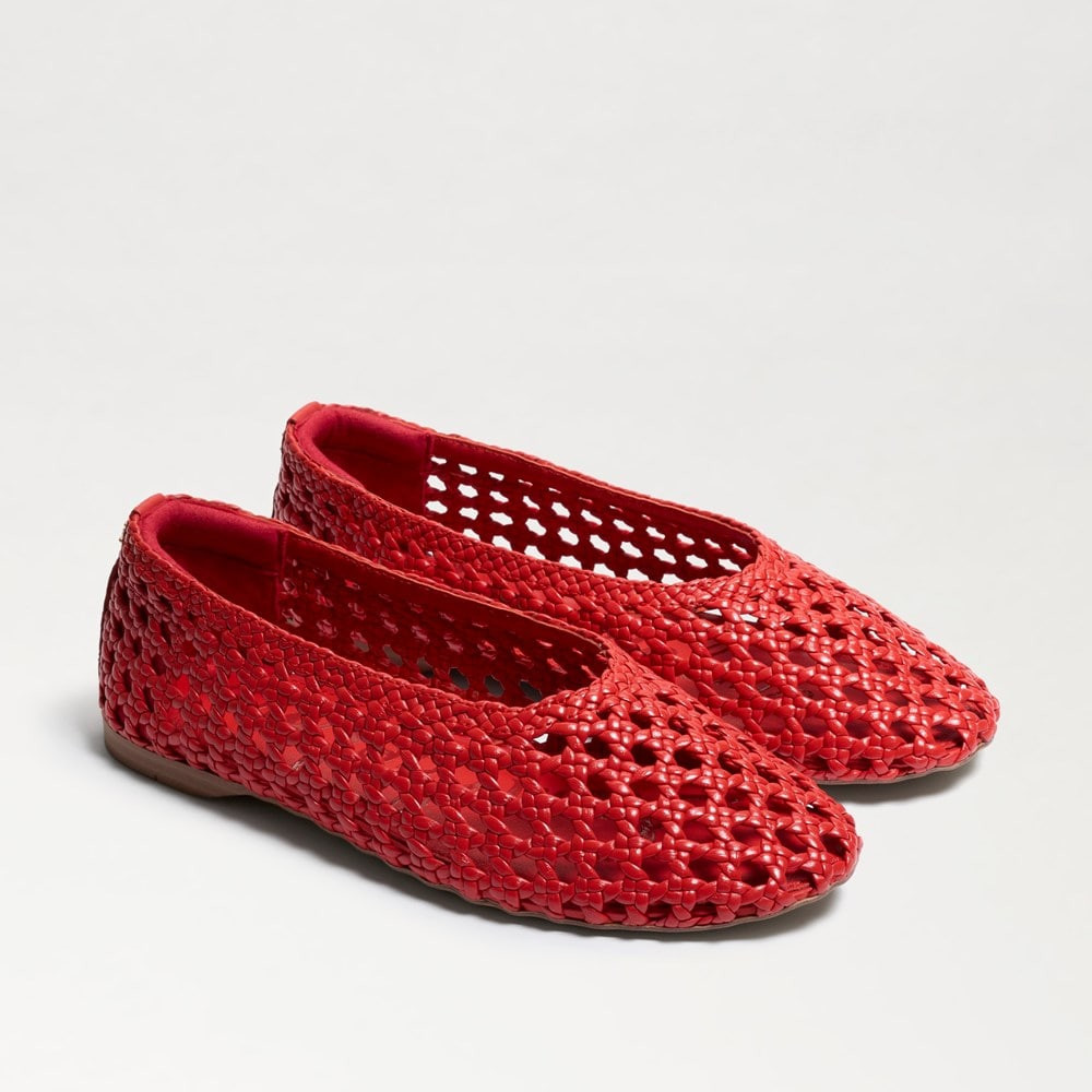 Shira Woven Ballet Flat Red Woven Leather | Sam Edelman
