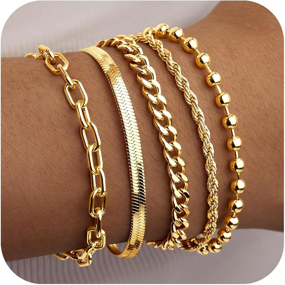 Gold Bracelets for Women,Dainty Bracelets Set for Women Trendy, Gold Bracelets Stack With Beaded,... | Amazon (US)