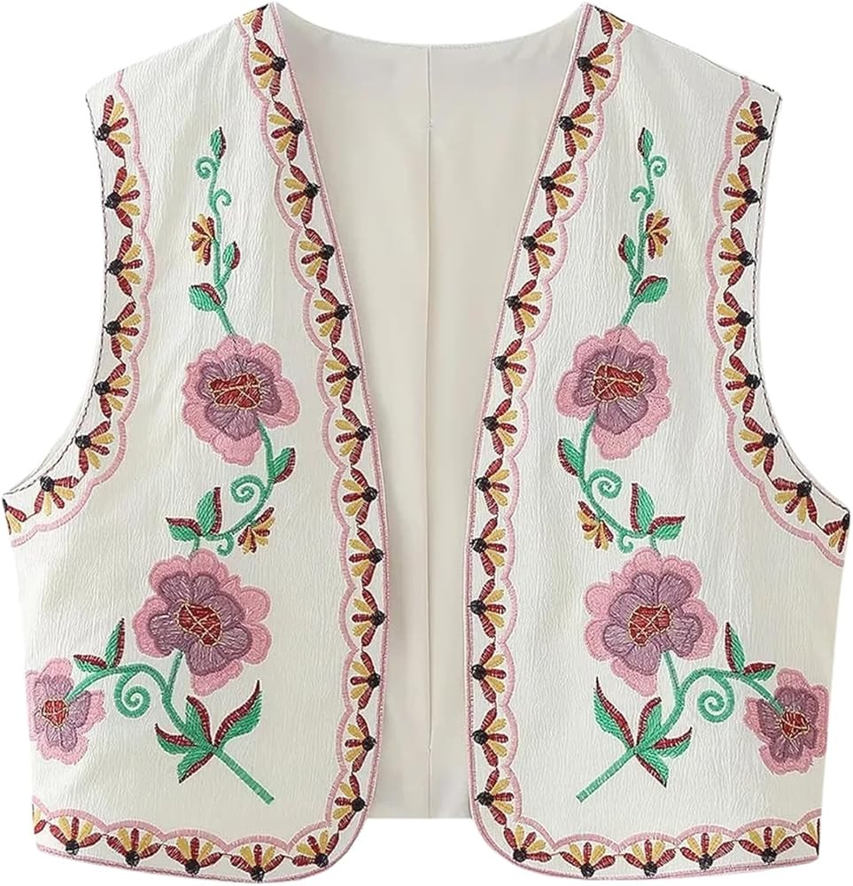 Yimoon Women's Vintage Floral Embroidered Vest Boho Casual Open Front Sleeveless Cardigan Waistco... | Amazon (US)