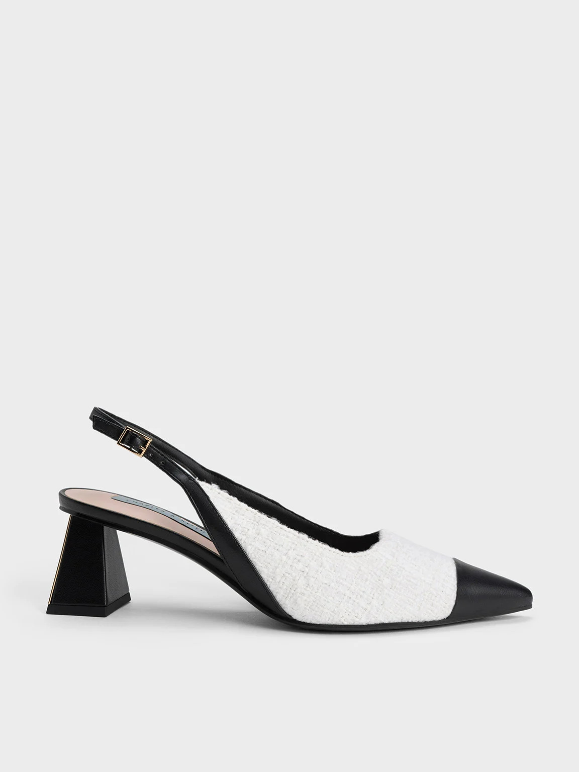 White Tweed Toe Cap Slingback Pumps | CHARLES & KEITH | Charles & Keith EU