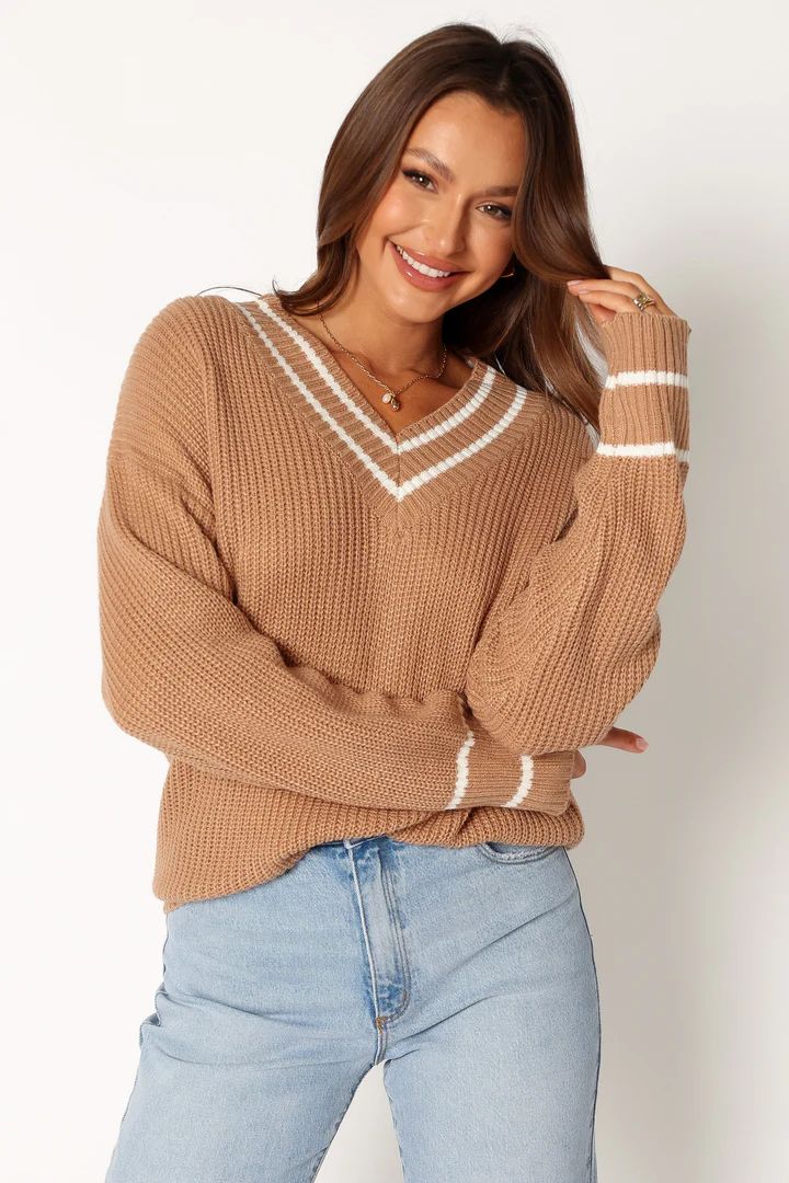Leanna Vneck Knit Sweater - Taupe | Petal & Pup (US)