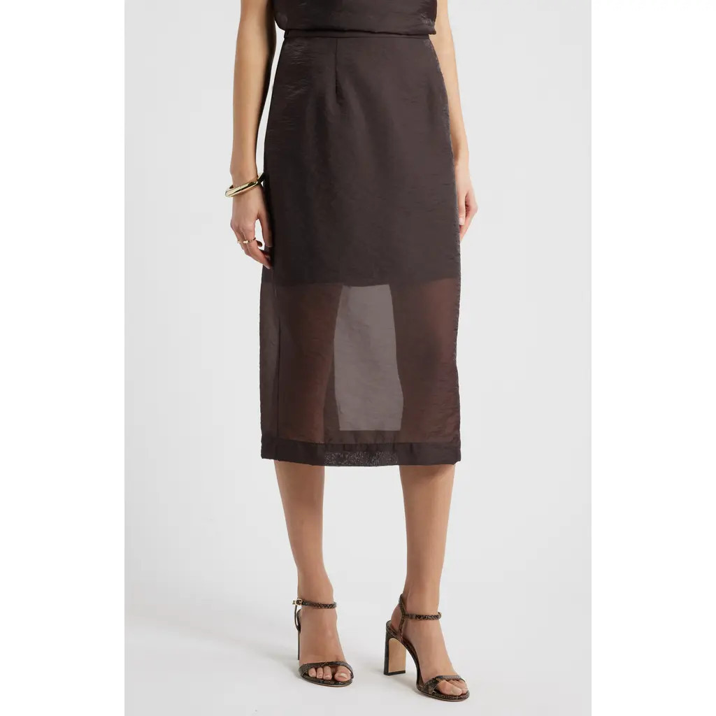 Nordstrom Organza Midi Pencil Skirt in Brown Coffee at Nordstrom, Size Xx-Small | Nordstrom