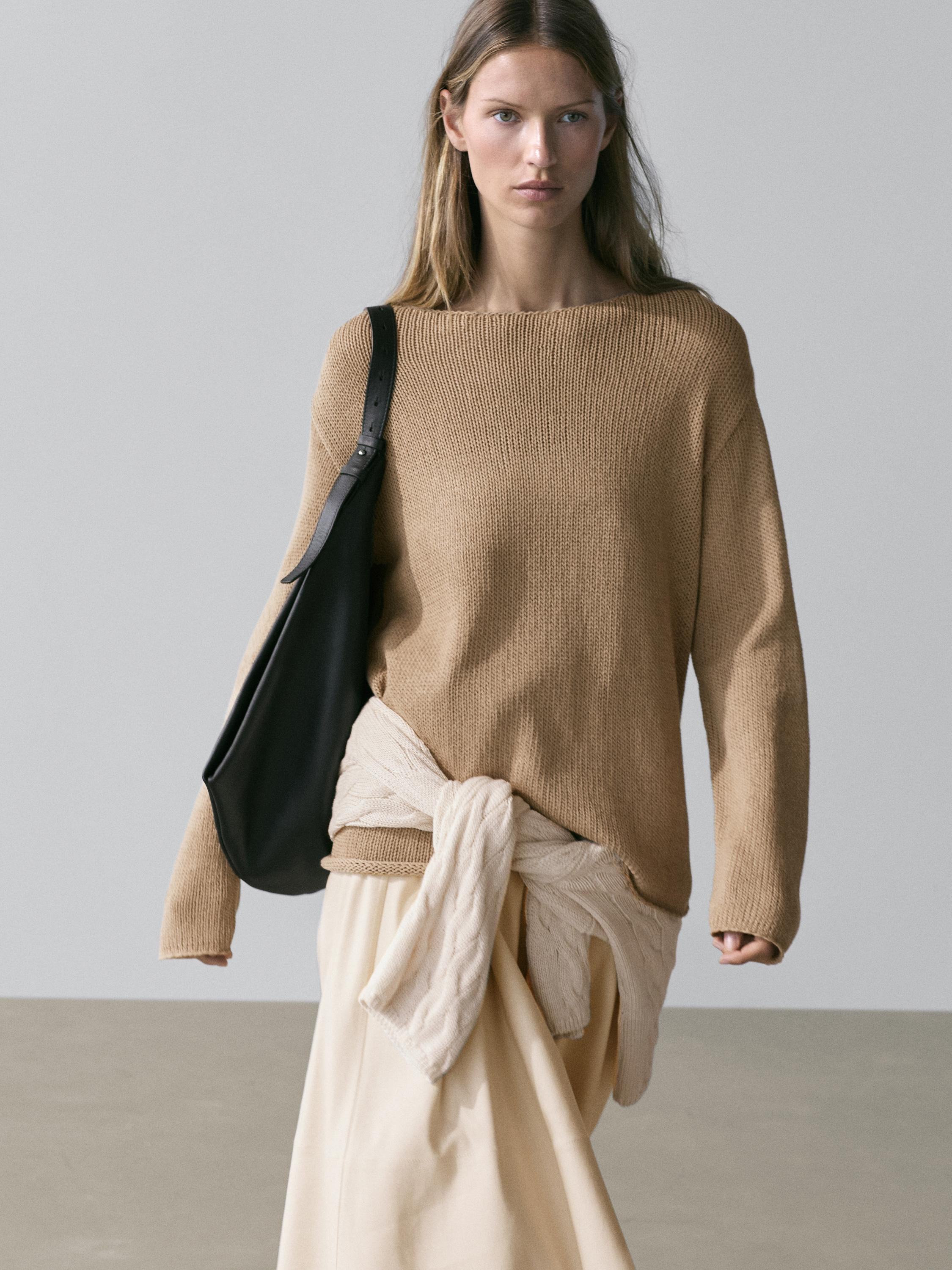 Cotton blend cutwork sweater | Massimo Dutti UK