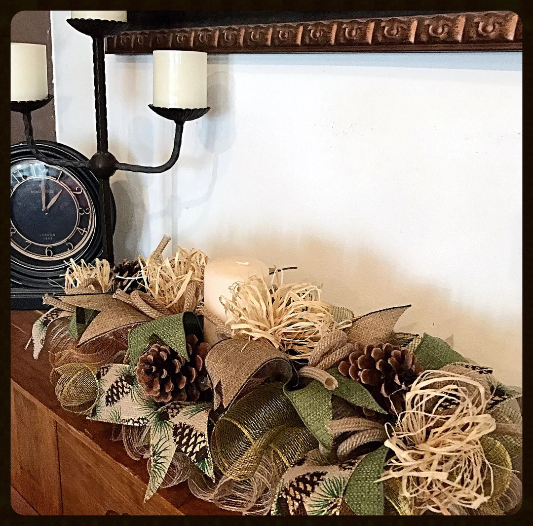 20 Inch Burlap Moss Pinecone Deco Mesh Arrangement/pinecone Arrangement/rustic Arrangement/burlap... | Etsy (US)