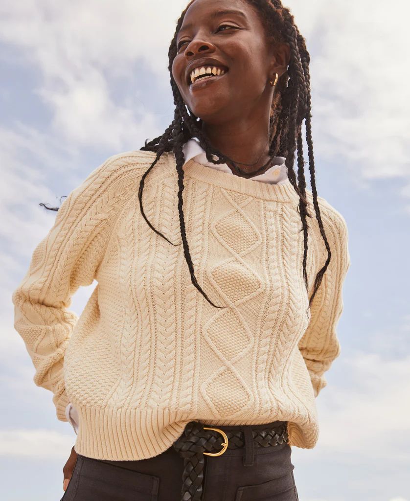 Sunwashed Cable Crew Sweater | Faherty