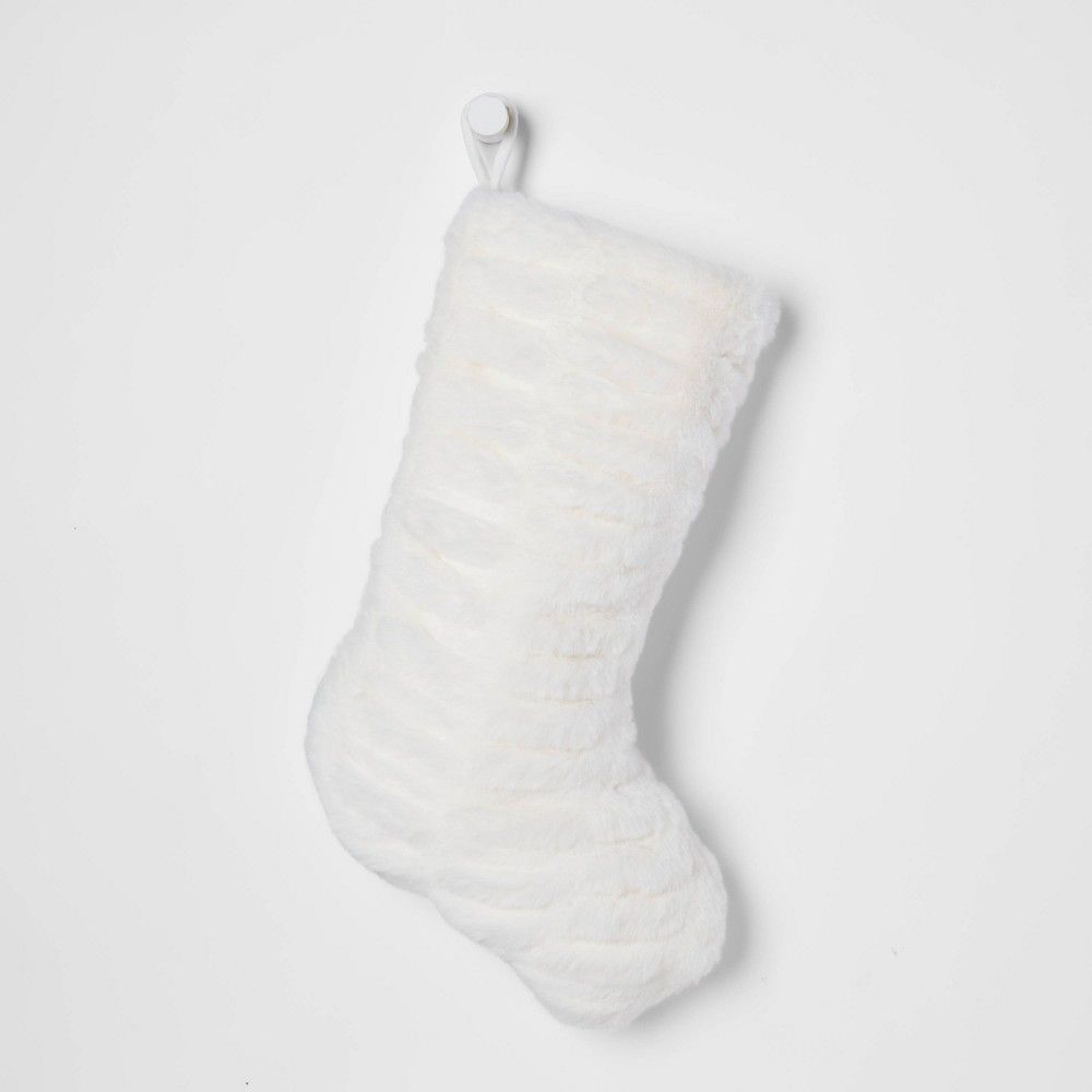 20"" x 8"" Rouch Faux Fur Stocking Cream - Threshold | Target