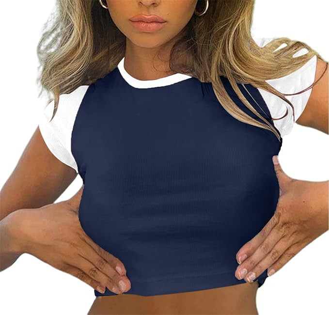 Avanova Women's Letter Print Tee Short Sleeve Round Neck Slim Fit Crop Top T Shirt | Amazon (US)