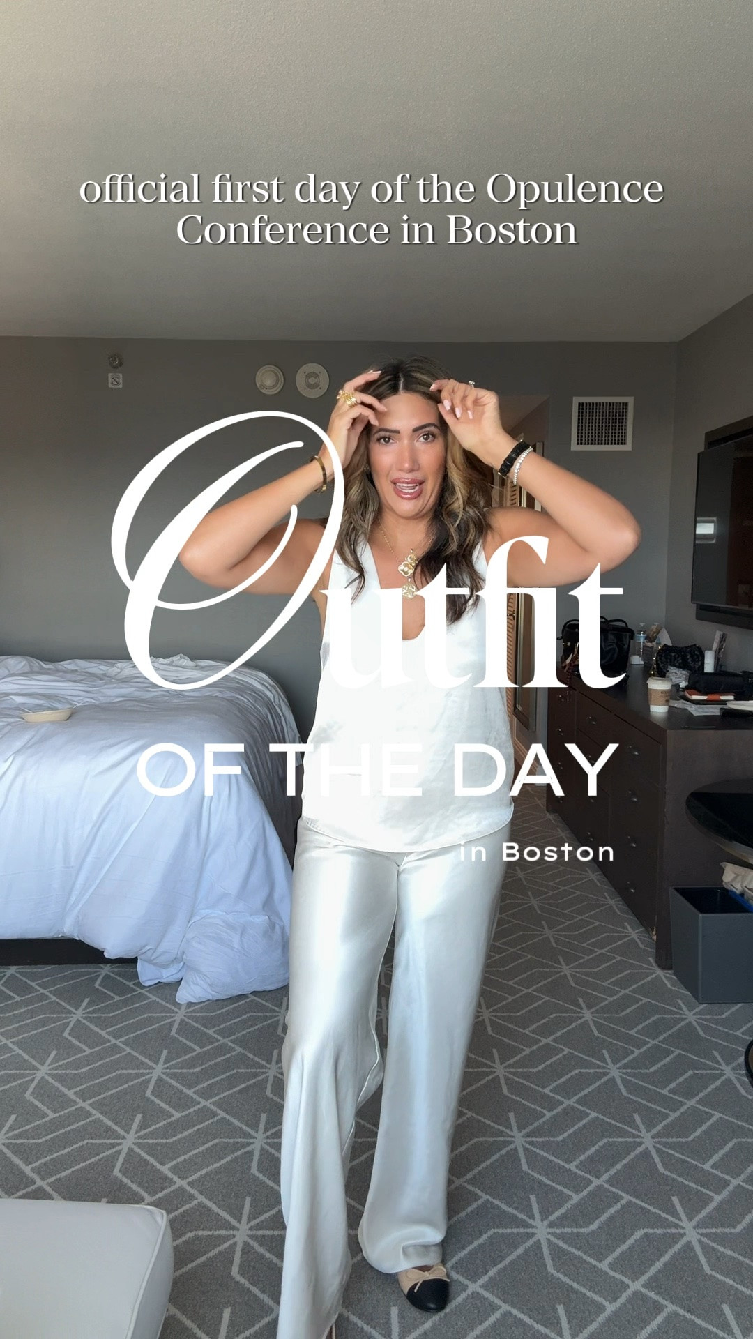 Conference day in Boston—and because I’m filming a luxury travel conference, the outfit needed to feel polished, elevated, and camera-ready.

I’m wearing an ivory satin set from April Seven Studios with Chanel ballet flats and layered Victoria Emerson necklaces. I added a black blazer because the conference-room AC is blasting, and it gives the look a sharper finish without losing the softness of the satin.

Everything is linked in my LTK.

#ConferenceStyle #LuxuryTravel #AprilSevenStudios #LTKStyle #BostonFashion
