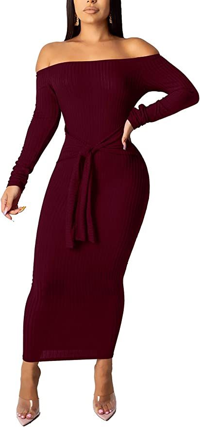 SheKiss Womens Off Shoulder Plus Size Work Business Sweater Dresses Long Sleeves Bodycon Cardigan... | Amazon (US)