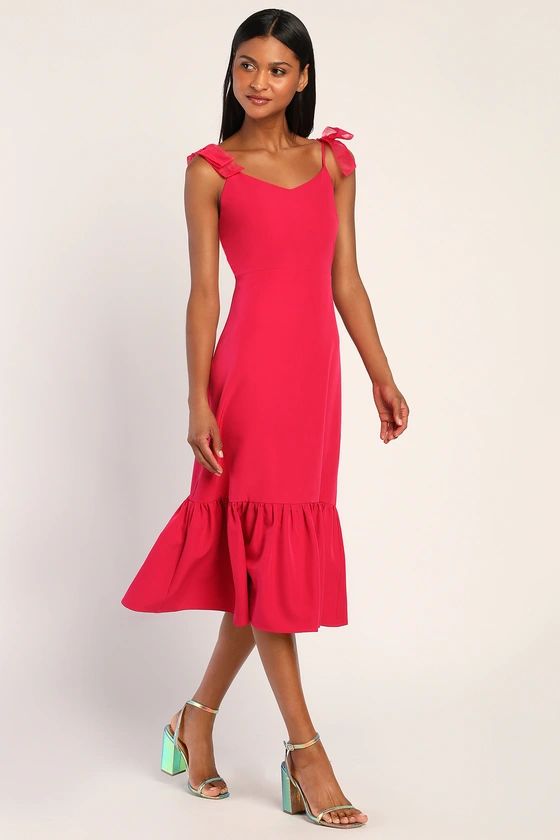What a Gift Hot Pink Bow Strap Midi Dress | Lulus (US)