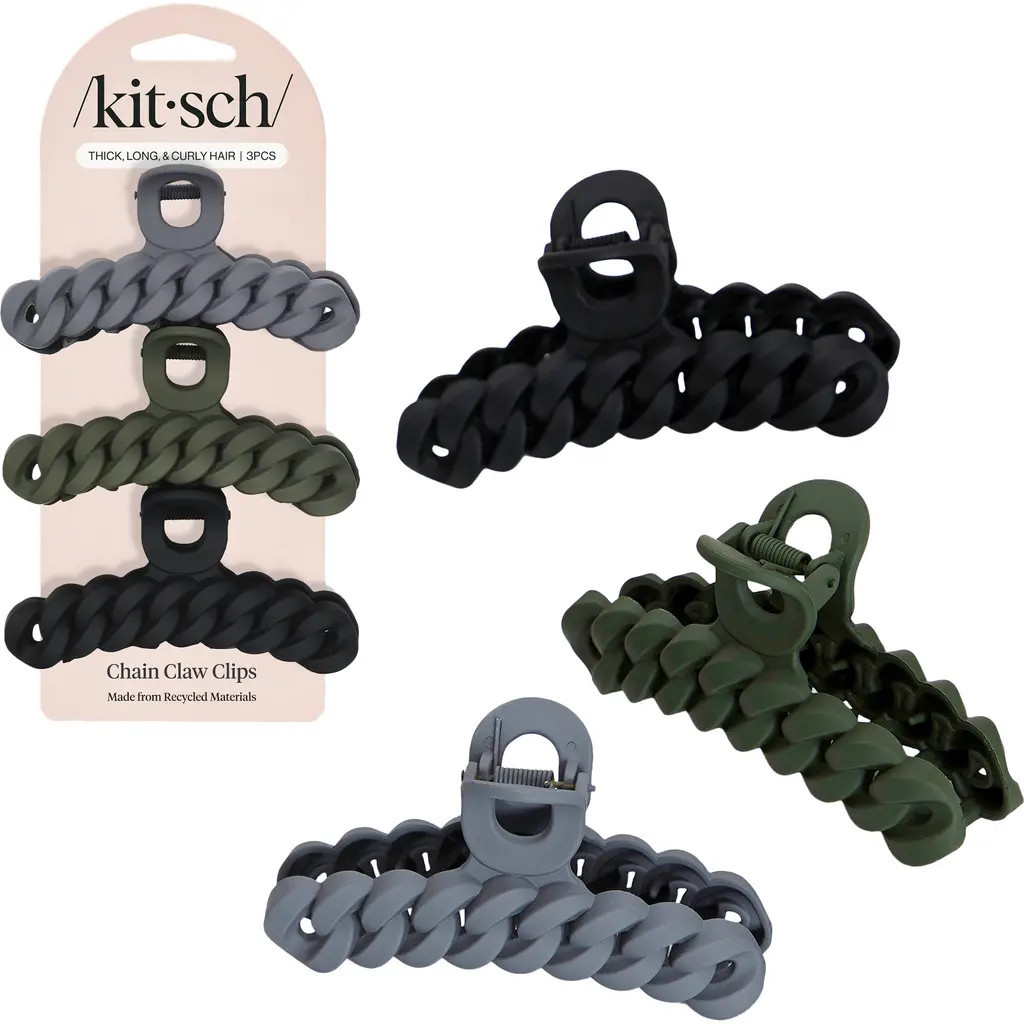 Kitsch 3-Pack Assorted Chain Claw Clips in Black & Moss at Nordstrom | Nordstrom