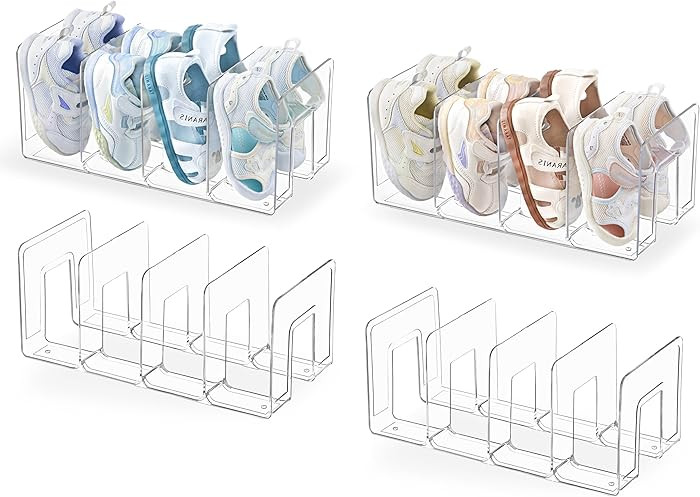 HBlife Clear Acrylic Kids Shoe Rack for Closet Organizers and Storage, Small Shoe Rack 4 Sections... | Amazon (US)