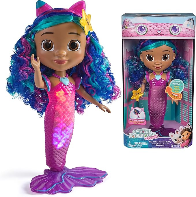 Gabby's Dollhouse: The Movie, Sing & Shine Mermaid Gabby, Waterproof Mermaid Doll with Lights and... | Amazon (UK)