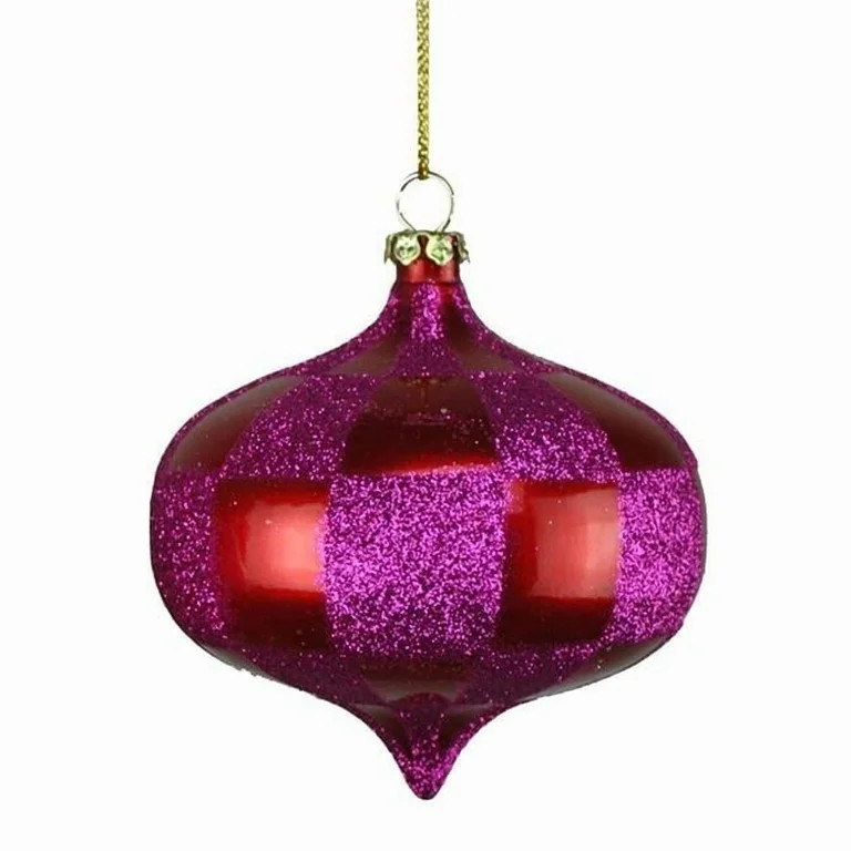4 Pack of Red and Hot Pink Checkered Onion Ornaments with Glitter Enhancements | Walmart (US)