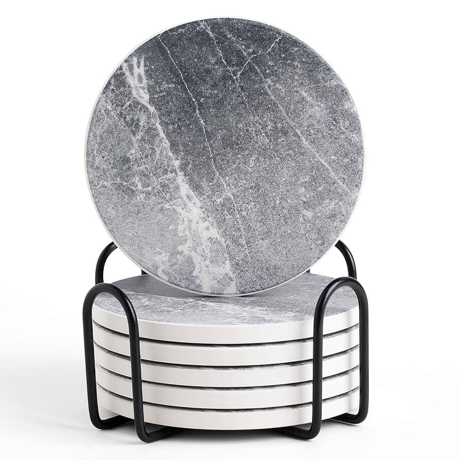 LIFVER Coasters for Drinks Absorbent, Living Room Decor, Ceramic Coasters Set of 6 with Cork Base... | Amazon (US)