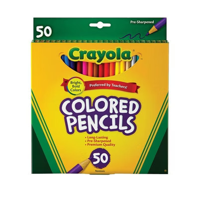 Crayola 50ct Colored Pencils Assorted Colors: Non-Toxic Art & Stationery, School Supplies for Kids, 3.3mm Lead, Ages 5+ | Target