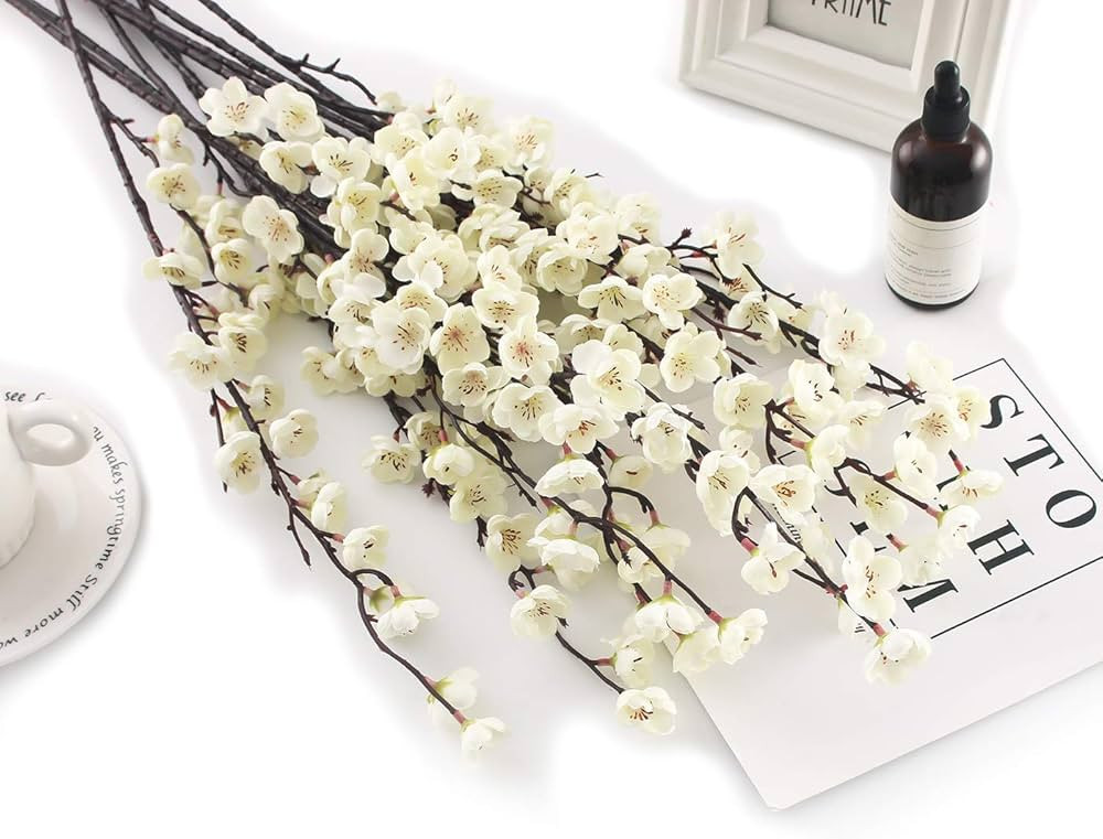 Charmly 5 Pcs Artificial Plum Blossom Fake Wintersweet Long Stem Plastic Flowers Home Hotel Offic... | Amazon (US)