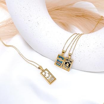 AYNN 18k Gold Plated 316L Stainless Steel Square Colorful Enamel Tarot Cards Pendant Necklace Jew... | Amazon (US)