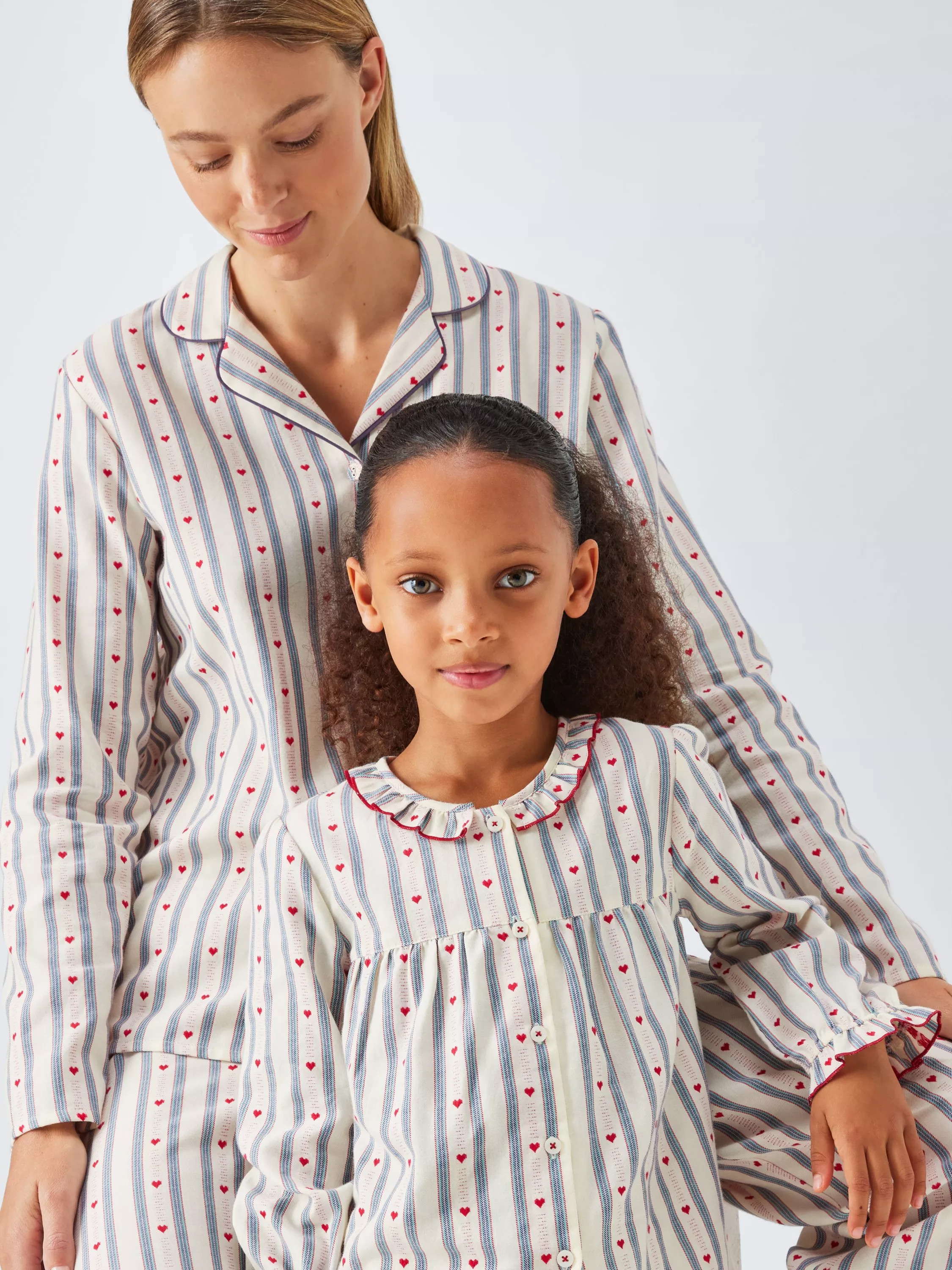 John Lewis Kids' Cotton Long Sleeved Striped Heart Pyjamas, Off White | John Lewis (UK)
