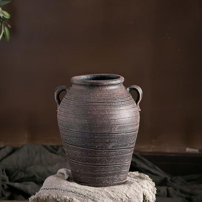 Farmhouse Vase for Home Decor, 10.5'' Tall Terracotta Rustic Vintage vase with 2 Ear Design. Flow... | Amazon (US)
