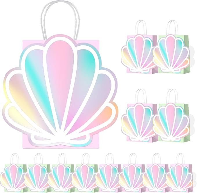 12 Pack Sea Shell Gift Bags For Mermaid Goodie Bags Party Favor Iridescent with Handle for Under ... | Amazon (US)
