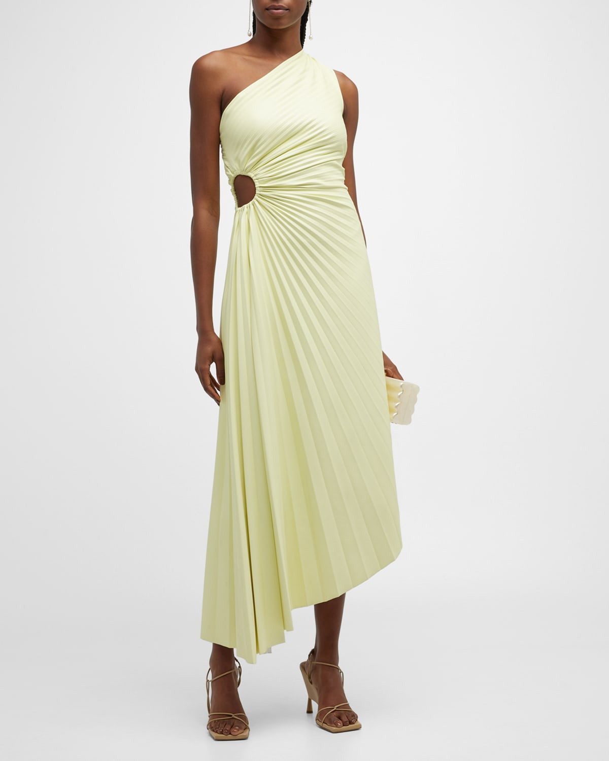 Delfina Cut-Out Pleated Midi Dress | Neiman Marcus