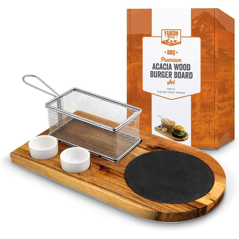 Yukon Glory Burger Board Serving Set Wooden Serving Trays with Grill Basket - Walmart.com | Walmart (US)