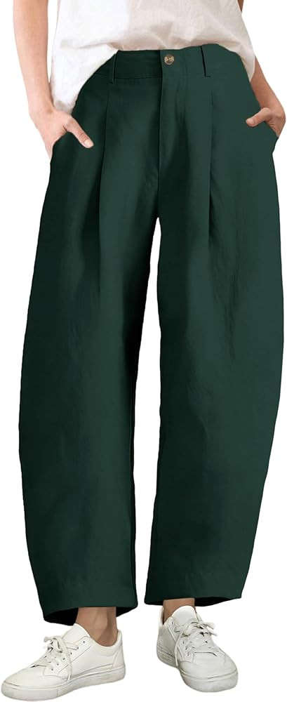 Himosyber Womens Linen Pants Barrel Wide Leg Capri Pants Casual Baggy High Waisted Summer Beach P... | Amazon (US)