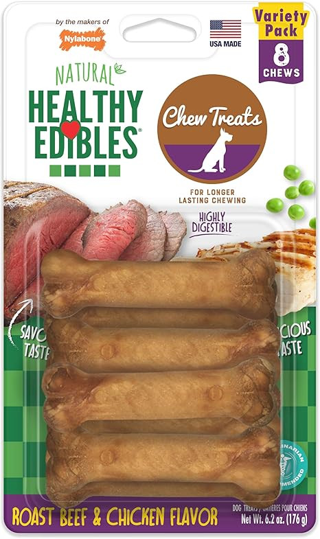 Nylabone Healthy Edibles Natural Dog Chews, Long Lasting Bones for Dogs, Roast Beef & Chicken Fla... | Amazon (US)