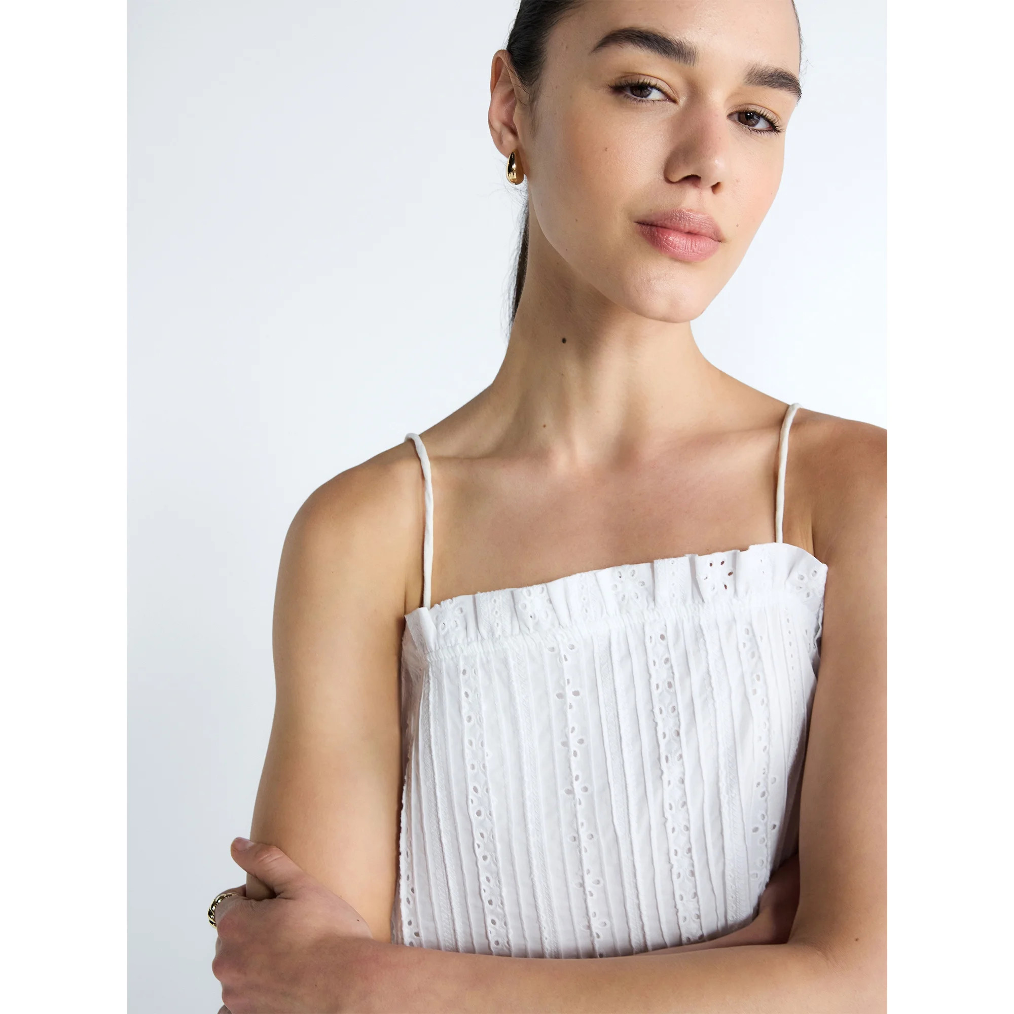 Free Assembly Women’s Pintuck Cotton Eyelet Mini Dress, Sizes XS-XXL | Walmart (US)