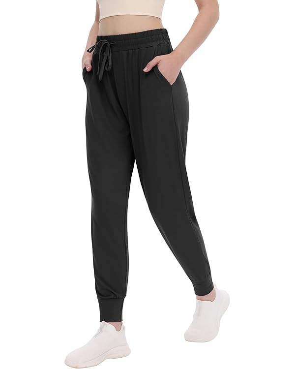 TNNZEET Women's Joggers with Pockets - High Waisted Sweatpants Tapered Leg Drawstring Lightweight... | Amazon (US)