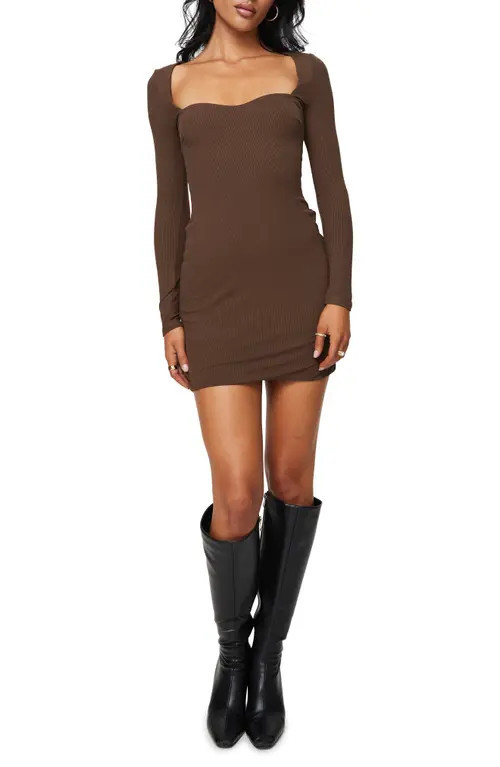 Princess Polly Nolan Long Sleeve Minidress in Brown at Nordstrom, Size 12 | Nordstrom