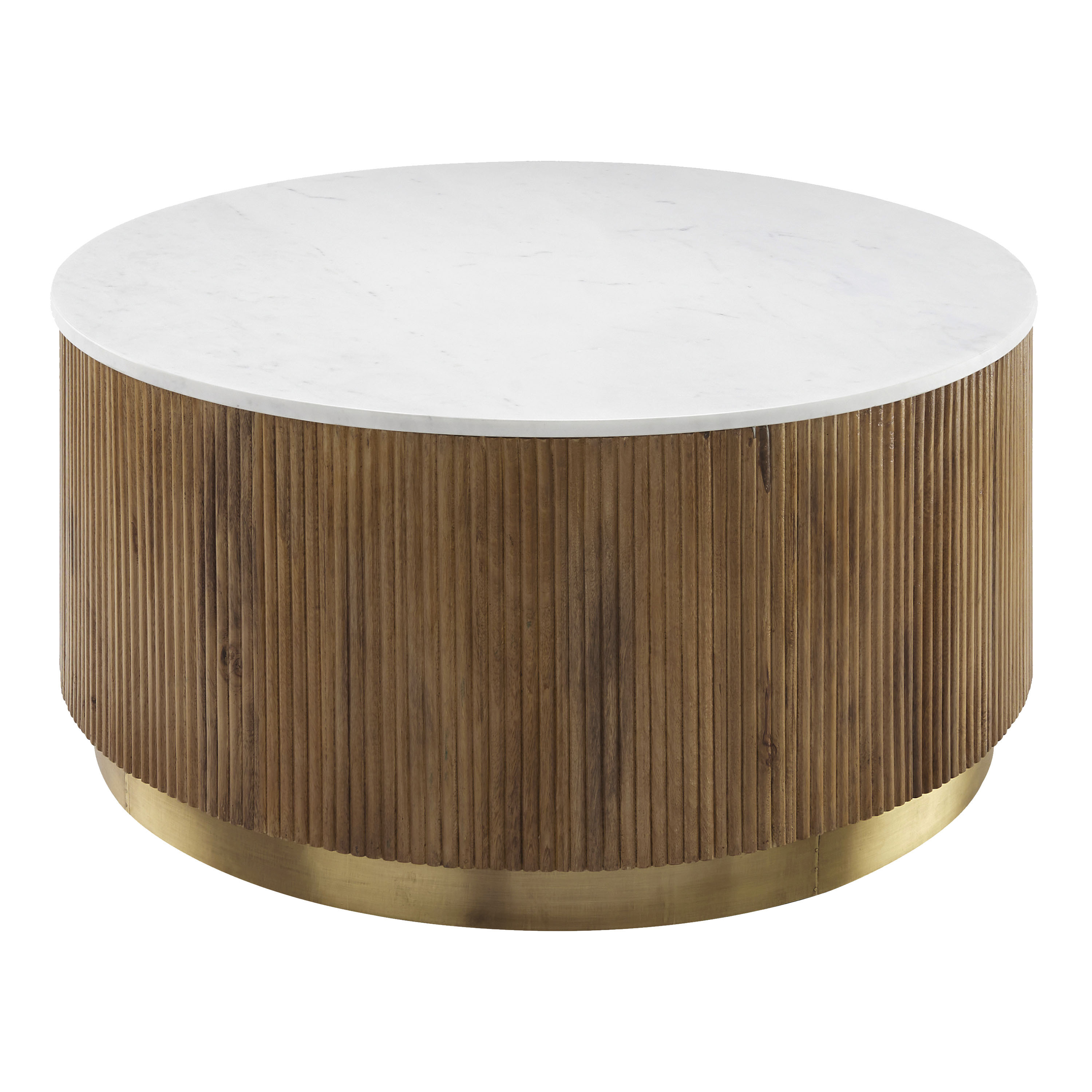Walham Round Mango Wood And Marble Fluted Coffee Table | World Market