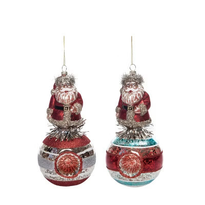 Transpac Glass Figural Tinsel Santa Ornament Set of 2 Christmas Tree Decorations for Holiday Cheer | Target