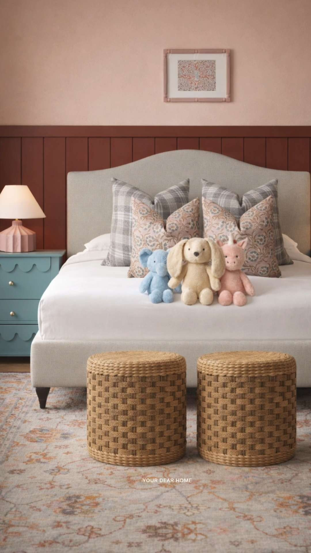 This one feels a little more grounded and classic. The deeper paneling paired with soft textiles and playful accents makes the whole room feel warm and thoughtfully put together. 

 #LTKHome