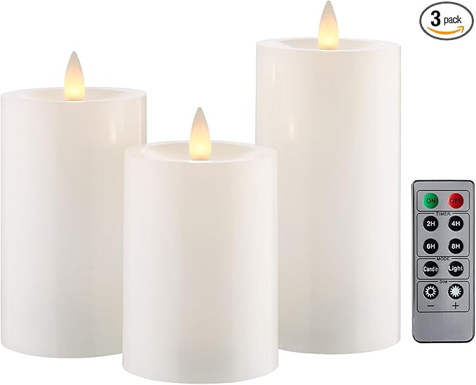 Flameless Pillar Candles Flickering with Remote Timer, Battery Operated LED Candles Up to 400 Hou... | Amazon (US)