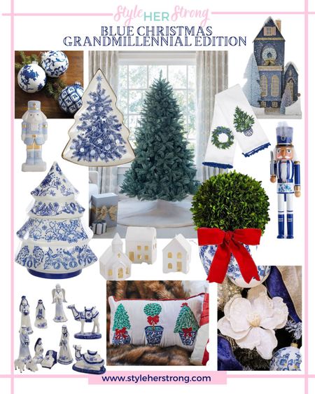 Blue Christmas decorations for Grandmillennial style. Blue spruce Christmas tree 

#LTKSeasonal #LTKhome #LTKHoliday