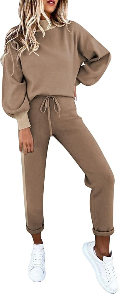 Fixmatti Women's 2 Piece Outfits Long Sleeve Pullover Sweatshirt Jogger Pants Sweatsuit | Amazon (US)
