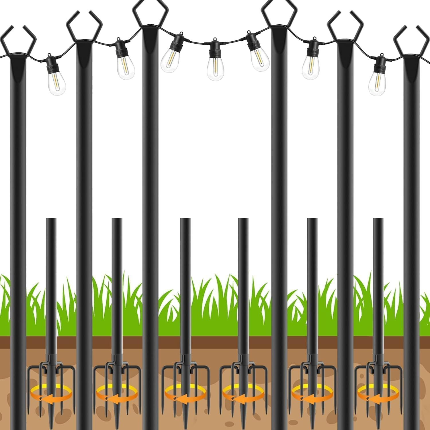 6 Pack String Light Poles, Outdoor String Light Pole 10 ft Forked Metal Light Pole with Adjustabl... | Amazon (US)