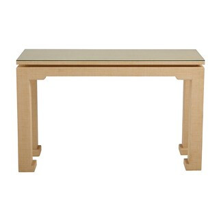 BW Raffia Console with Glass Topper & Natural Raffia | Ballard Designs, Inc.