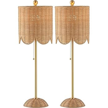 JONATHAN Y 27.5" Brass Gold Coastal Buffet Table Lamp Set of 2 for Bedroom, Boho Table Lamps with... | Amazon (US)