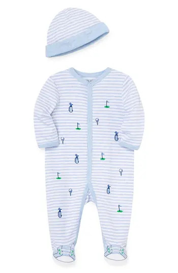 Little Me Golf Schiffli Embroidery Footie & Hat Set | Nordstrom | Nordstrom