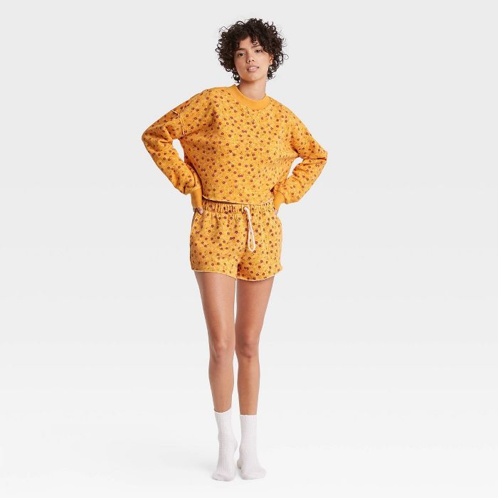 Women's Floral Fold-Over Fleece Lounge Shorts - Colsie™ Yellow | Target