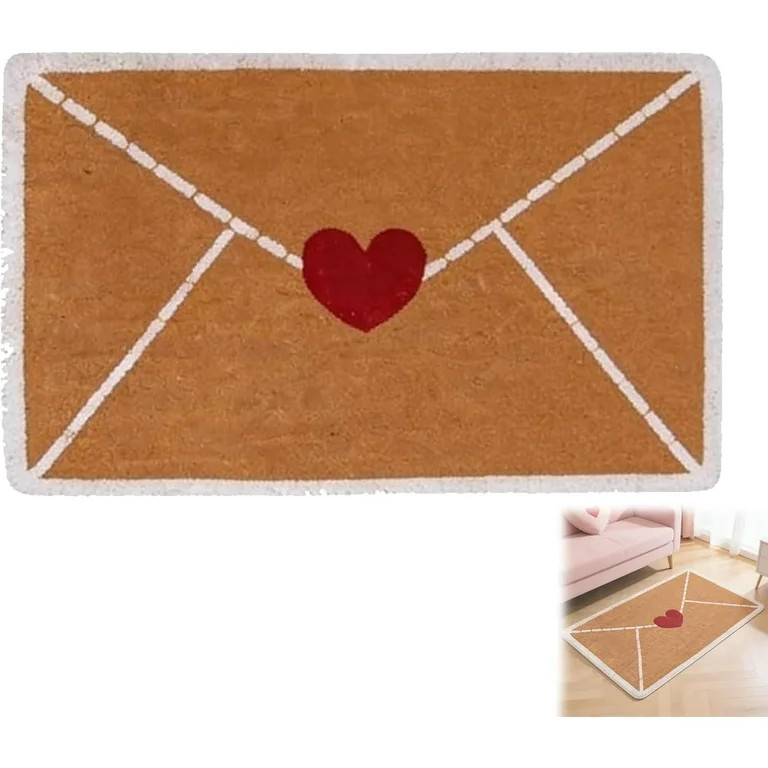 Valentine Rug Outdoor, Envelope Heart Door Mat, Red Love Heart Welcome Floor Mats, Non-Slip Heart... | Walmart (US)